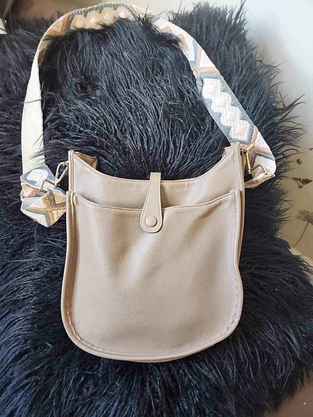 ah- dorned Brown/ gray  Crossbody Shoulder Bag – Boho Aztec Strap